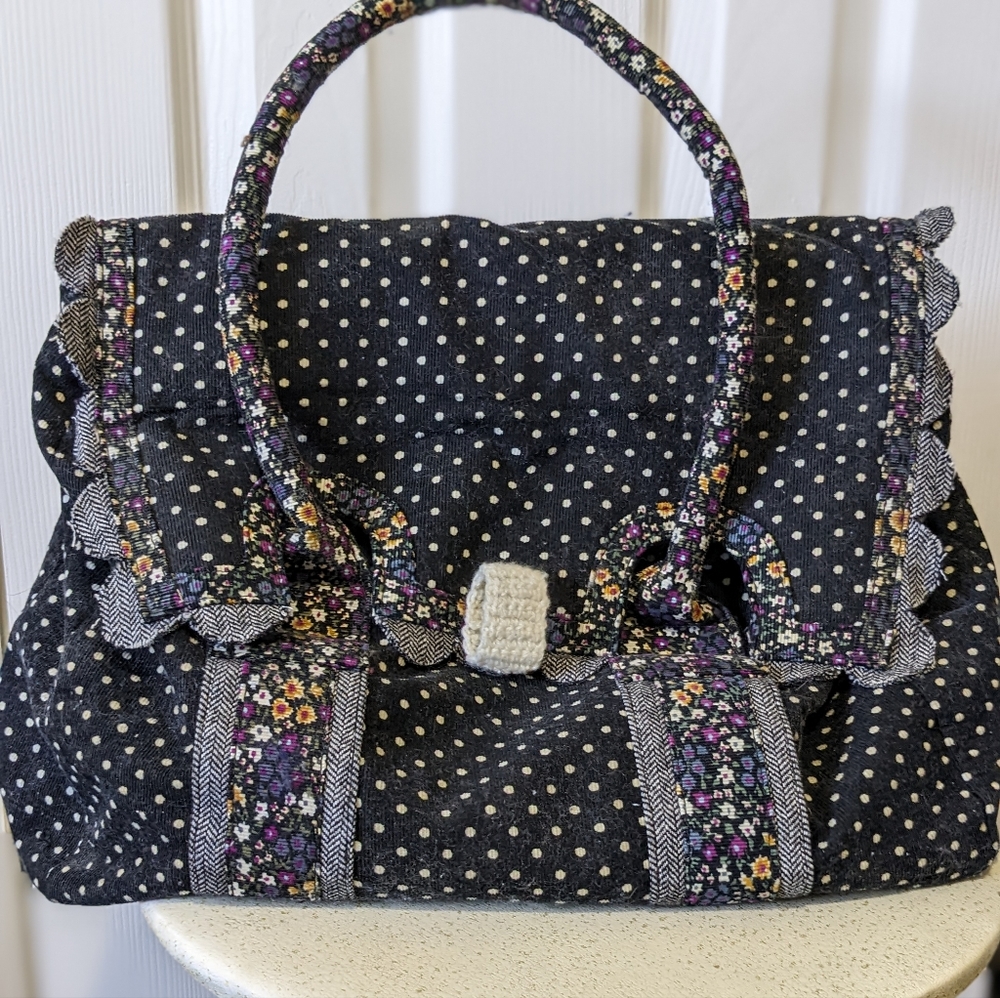 Irregular Choice Black Polka Dot Floral Handle Shoulder Bag